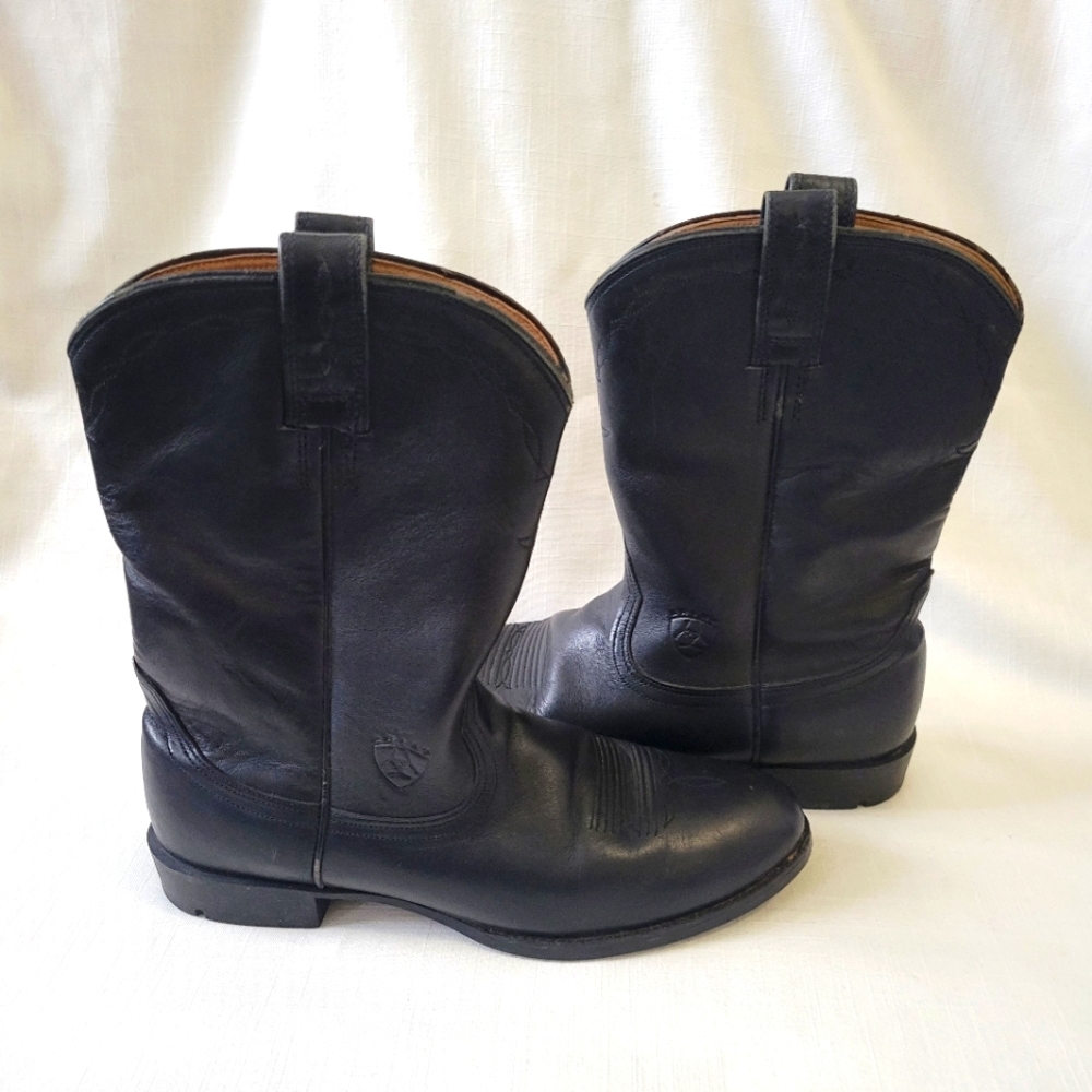 Mens Ariat Heritage Black Leather Roper Boots Size 8.5B - Picture 2 of 16